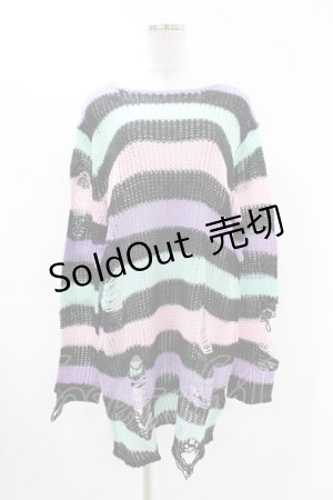 画像: KILL STAR / Pastel Punk Knit Sweater L 黒×ピンク×パープル×ミント H-25-02-28-1038-SL-TO-KB-ZH
