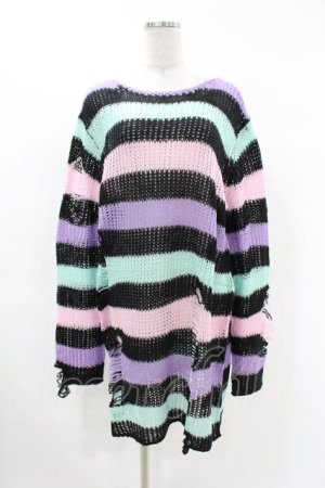画像: KILL STAR / Pastel Punk Knit Sweater L 黒×ピンク×パープル×ミント H-25-02-28-1039-SL-TO-KB-ZT356