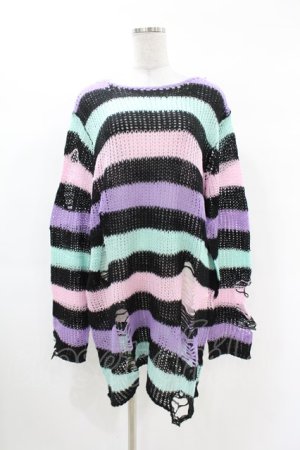 画像: KILL STAR / Pastel Punk Knit Sweater L 黒×ピンク×パープル×ミント H-25-02-28-1040-SL-TO-KB-ZH