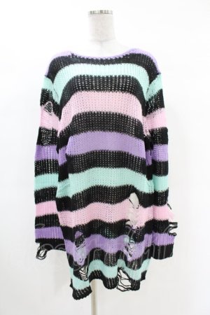 画像: KILL STAR / Pastel Punk Knit Sweater L 黒×ピンク×パープル×ミント H-25-02-28-1041-SL-TO-KB-ZH
