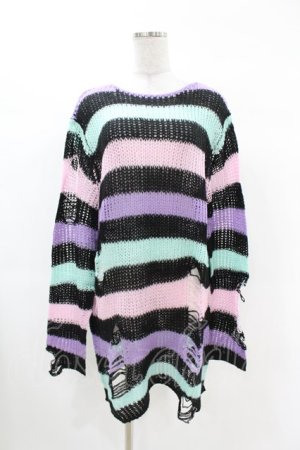 画像: KILL STAR / Pastel Punk Knit Sweater M 黒×ピンク×パープル×ミント H-25-02-28-1043-SL-TO-KB-OS