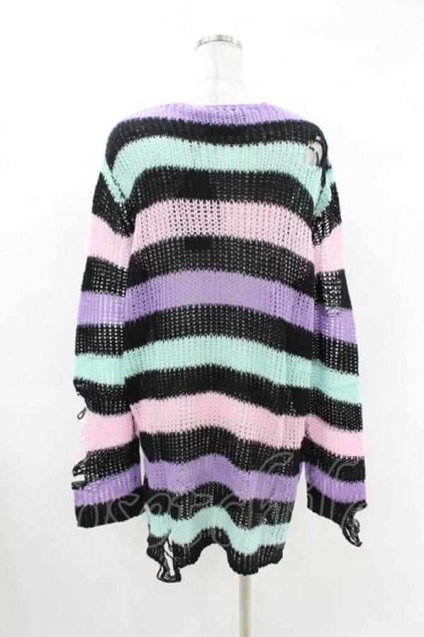 画像2: KILL STAR / Pastel Punk Knit Sweater M 黒×ピンク×パープル×ミント H-25-02-28-1043-SL-TO-KB-OS (2)