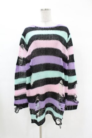 画像: KILL STAR / Pastel Punk Knit Sweater M 黒×ピンク×パープル×ミント H-25-02-28-1044-SL-TO-KB-ZH