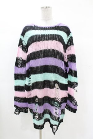 画像: KILL STAR / Pastel Punk Knit Sweater M 黒×ピンク×パープル×ミント H-25-02-28-1045-SL-TO-KB-ZH