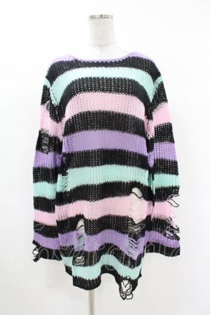画像: KILL STAR / Pastel Punk Knit Sweater M 黒×ピンク×パープル×ミント H-25-02-28-1046-SL-TO-KB-ZH