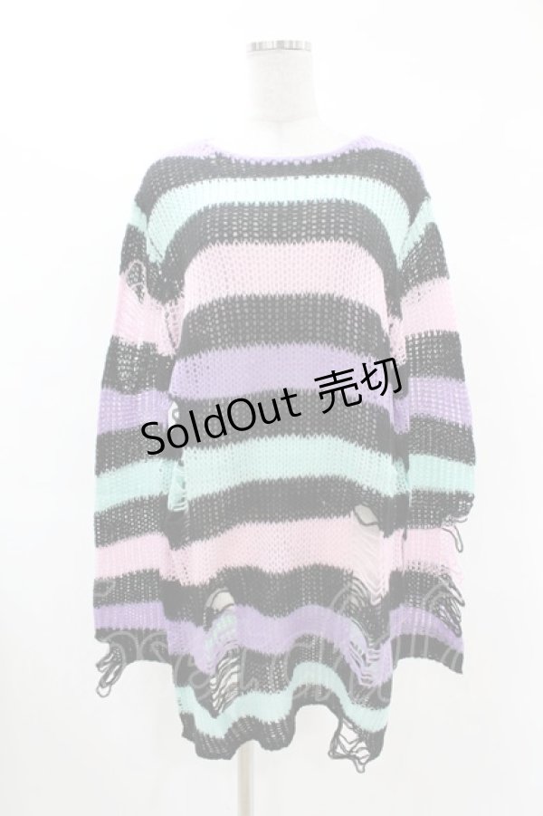 画像1: KILL STAR / Pastel Punk Knit Sweater M 黒×ピンク×パープル×ミント H-25-02-28-1047-SL-TO-KB-ZI (1)