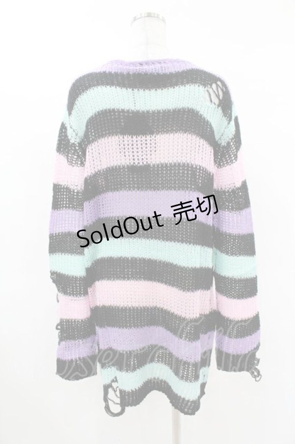 画像2: KILL STAR / Pastel Punk Knit Sweater M 黒×ピンク×パープル×ミント H-25-02-28-1047-SL-TO-KB-ZI (2)