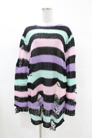 画像: KILL STAR / Pastel Punk Knit Sweater M 黒×ピンク×パープル×ミント H-25-02-28-1048-SL-TO-KB-ZH