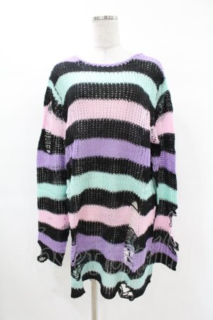 画像: KILL STAR / Pastel Punk Knit Sweater M 黒×ピンク×パープル×ミント H-25-02-28-1049-SL-TO-KB-ZH