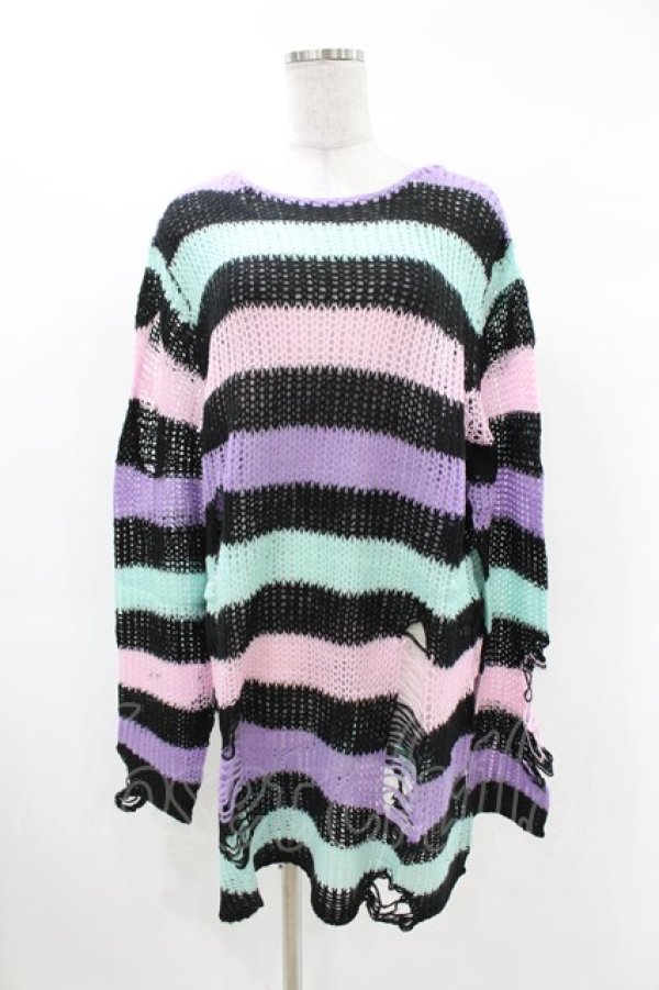 画像1: KILL STAR / Pastel Punk Knit Sweater M 黒×ピンク×パープル×ミント H-25-02-28-1049-SL-TO-KB-ZH (1)
