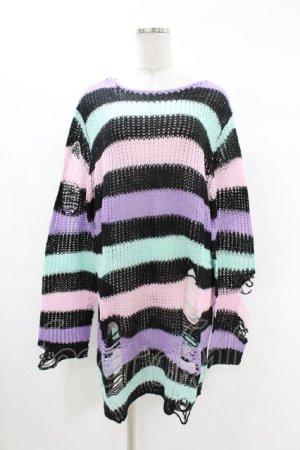 画像: KILL STAR / Pastel Punk Knit Sweater M 黒×ピンク×パープル×ミント H-25-02-28-1050-SL-TO-KB-ZH