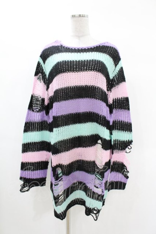 画像1: KILL STAR / Pastel Punk Knit Sweater M 黒×ピンク×パープル×ミント H-25-02-28-1050-SL-TO-KB-ZH (1)
