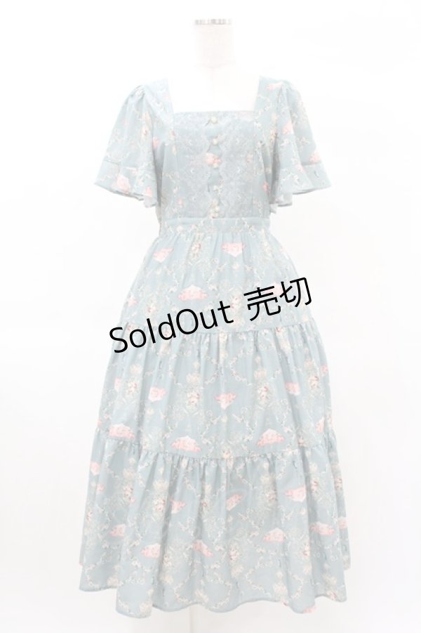 画像1: axes femme / レーヌローズ柄ワンピース M ミント H-25-03-01-1032-AX-OP-NS-ZH (1)