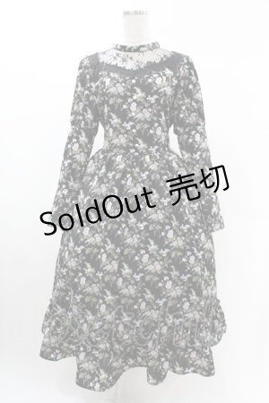 画像: Kurumi Collaboration / 花柄クラシカルワンピース LL ブラック H-25-03-02-1039-0-OP-NS-ZH