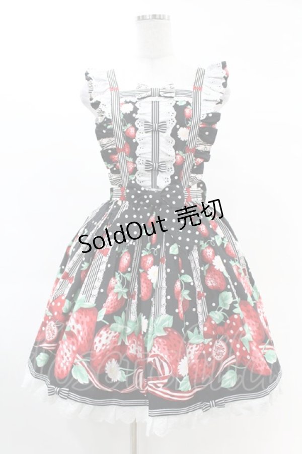 画像1: Angelic Pretty / 摘みたていちごエプロン風スカート Free ブラック H-25-03-02-1025-AP-SK-NS-ZH (1)
