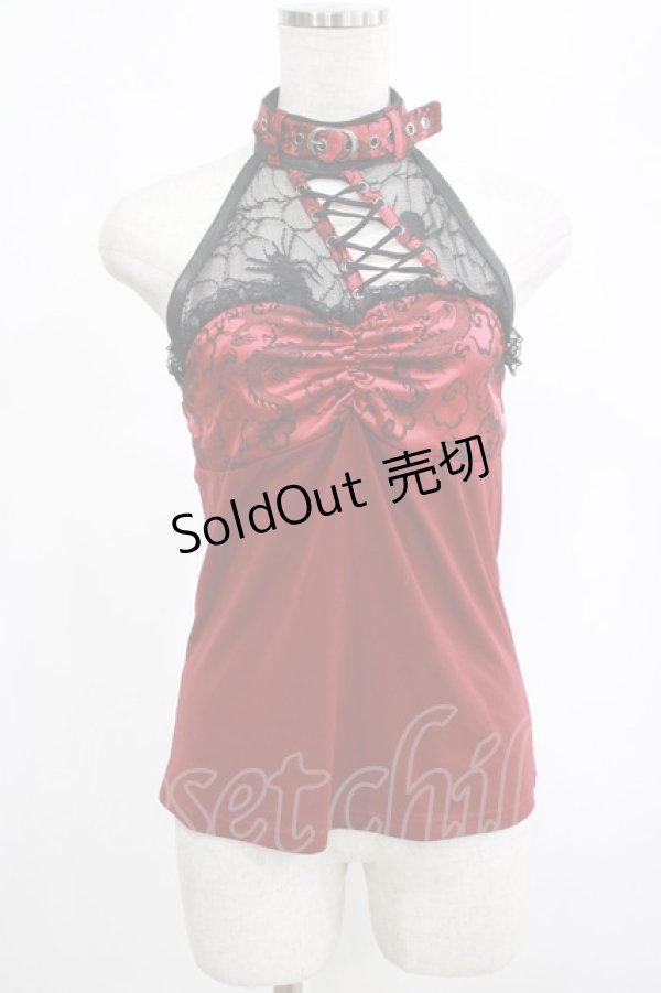 画像1: Qutie Frash /クモメッシュホルターキャミ  赤 H-25-03-02-068-QU-TO-KB-ZH (1)