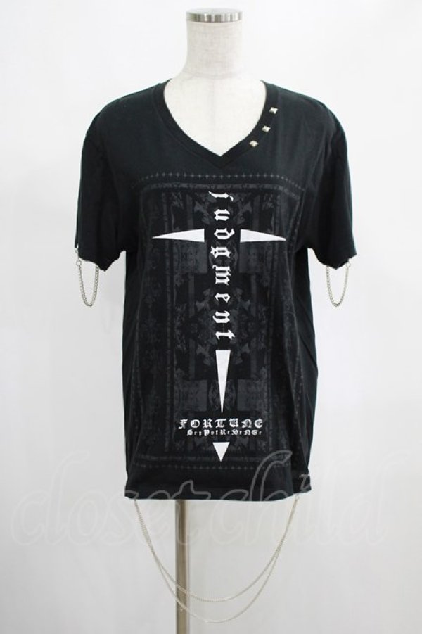 画像1: SEX POT ReVeNGe / チェーンチャーム付VネックTシャツ  黒 H-25-03-02-007-SP-TO-KB-ZT389 (1)