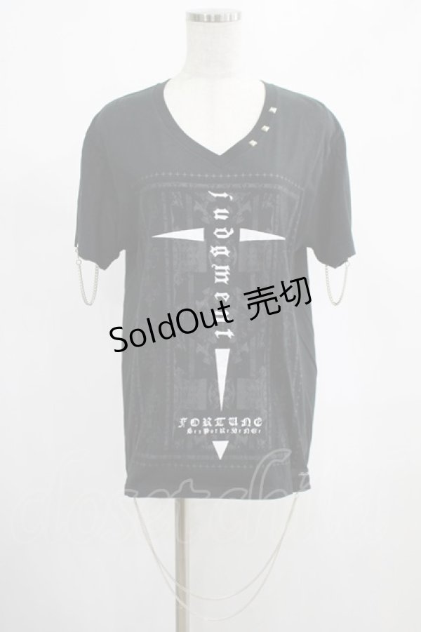 画像1: SEX POT ReVeNGe / チェーンチャーム付VネックTシャツ  黒 H-25-03-02-007-SP-TO-KB-ZH (1)
