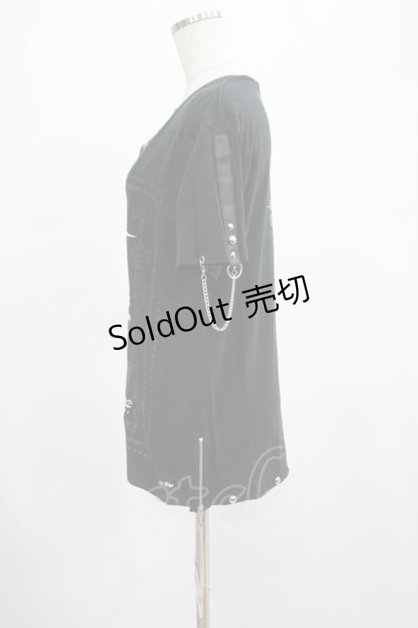 画像2: SEX POT ReVeNGe / チェーンチャーム付VネックTシャツ  黒 H-25-03-02-007-SP-TO-KB-ZH (2)