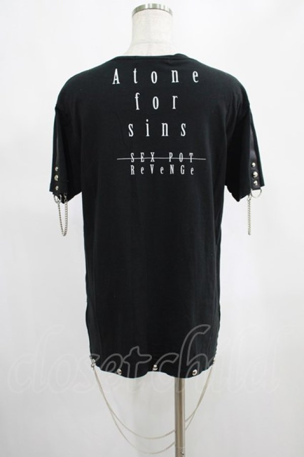 画像3: SEX POT ReVeNGe / チェーンチャーム付VネックTシャツ  黒 H-25-03-02-007-SP-TO-KB-ZT389 (3)