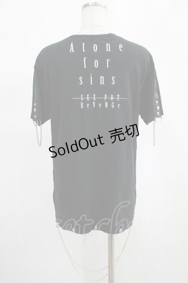 画像3: SEX POT ReVeNGe / チェーンチャーム付VネックTシャツ  黒 H-25-03-02-007-SP-TO-KB-ZH (3)