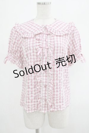 画像: axes femme kawaii / ギンガムチェック半袖ブラウス M ピンク H-25-03-03-036-AX-BL-NS-ZH