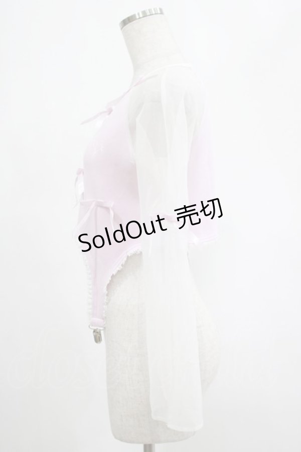 画像2: AVENCHUMU / Sheer sleeve garter ribbon tops Free ピンク H-25-03-03-043-LO-TO-NS-ZH (2)