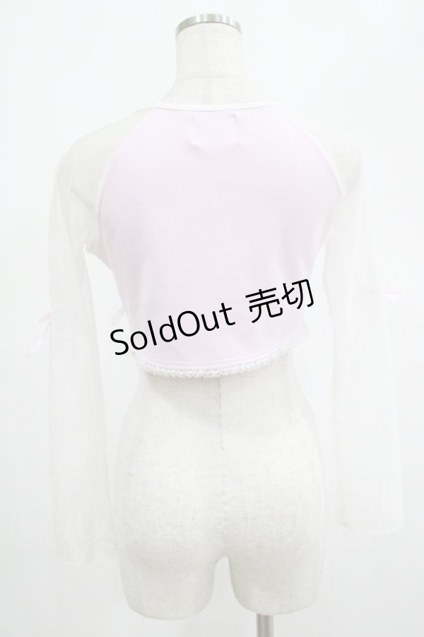 画像3: AVENCHUMU / Sheer sleeve garter ribbon tops Free ピンク H-25-03-03-043-LO-TO-NS-ZH (3)