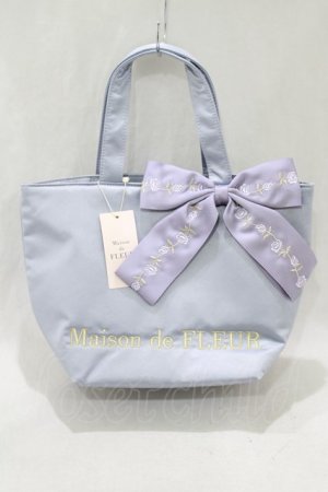 画像: Maison de FLEUR / ローズリボン刺繍トートバッグ  ラベンダー H-25-03-03-047-LO-BG-NS-ZH