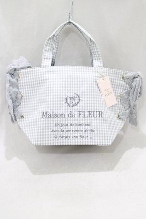 画像: Maison de FLEUR / ギンガムチェックレースサイドリボントート  グレー H-25-03-03-048-LO-BG-NS-ZH