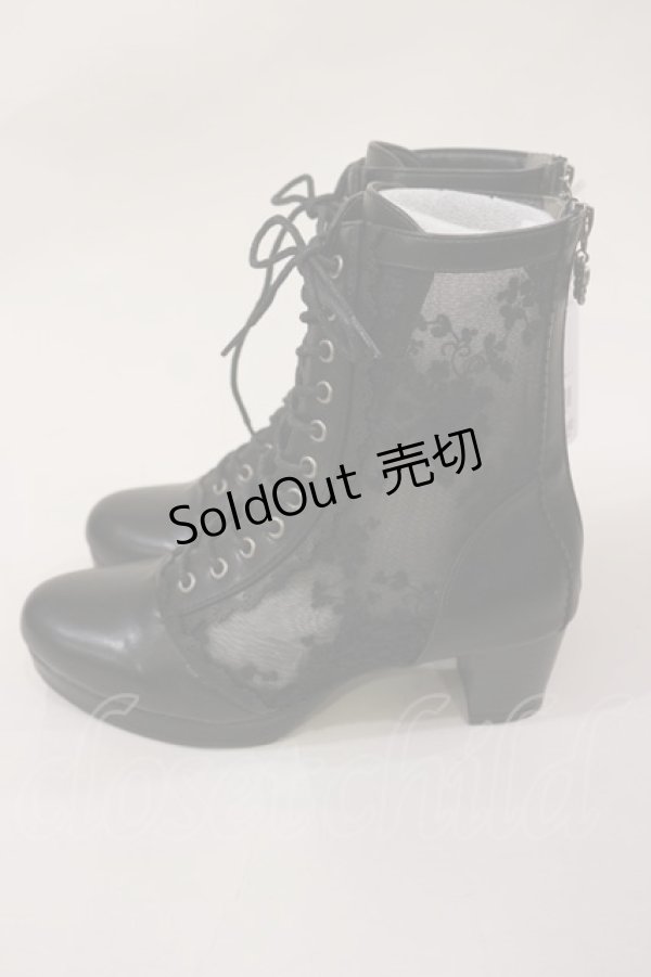 画像2: axes femme / レース切替編み上げブーツ L ブラック H-25-03-03-1039-AX-SH-NS-ZH (2)
