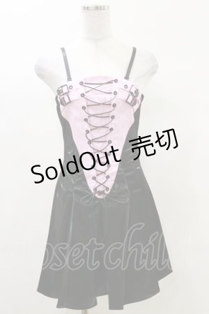 画像: DARK IN LOVE / Punk pink locomotive rebel shiny mini dress XS 黒×ピンク H-25-03-06-050-PU-OP-KB-ZH