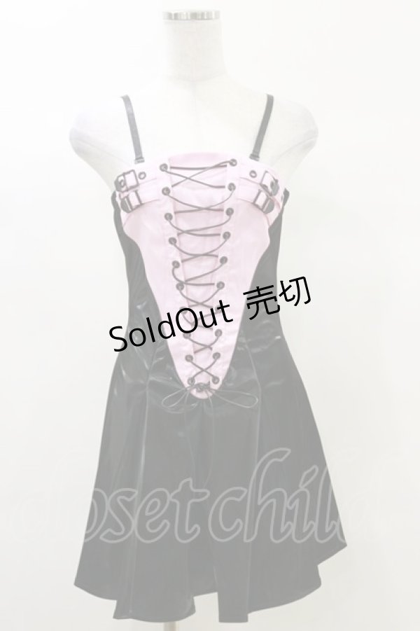 画像1: DARK IN LOVE / Punk pink locomotive rebel shiny mini dress XS 黒×ピンク H-25-03-06-050-PU-OP-KB-ZH (1)