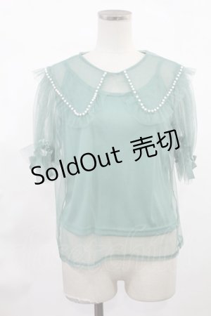 画像: Swankiss / パールチュール半袖トップス Free グリーン H-25-03-06-1028-CA-TO-NS-ZH