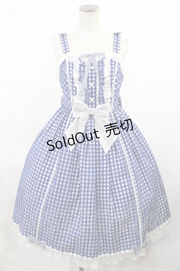 画像1: Angelic Pretty / Hummingギンガムジャンパースカート Free ブルー H-25-03-06-1008-AP-OP-NS-ZH (1)
