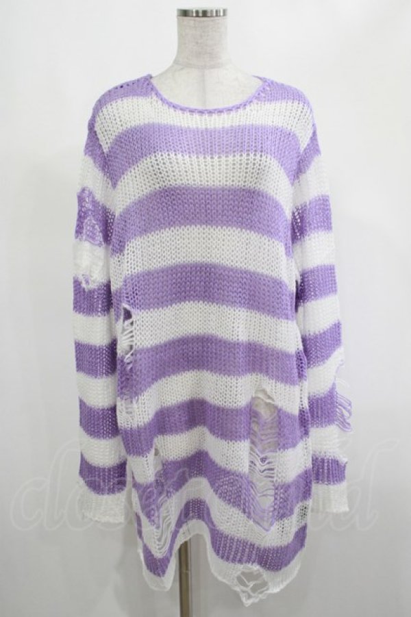 画像1: KILL STAR / Viola Knit Sweater L ホワイト×パープル H-25-03-07-1030-SL-TO-KB-ZH (1)