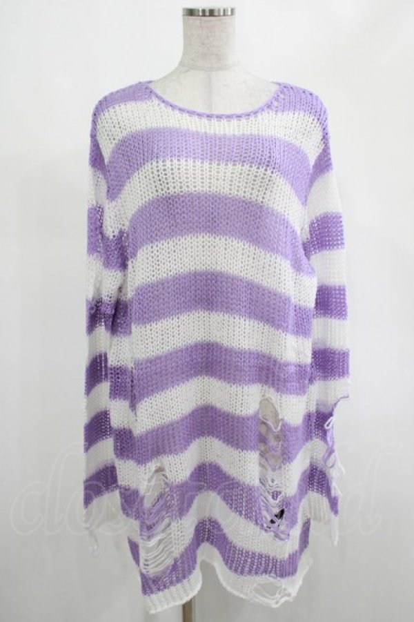 画像1: KILL STAR / Viola Knit Sweater L ホワイト×パープル H-25-03-07-1032-SL-TO-KB-ZH (1)