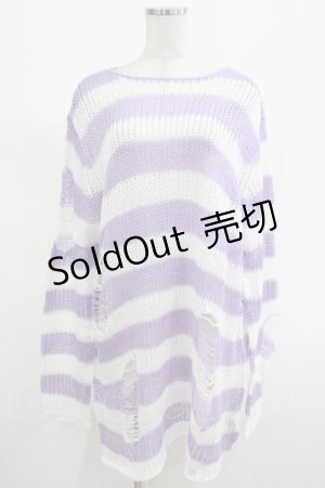 画像: KILL STAR / Viola Knit Sweater L ホワイト×パープル H-25-03-07-1036-SL-TO-KB-ZH