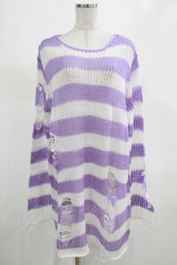画像1: KILL STAR / Viola Knit Sweater L ホワイト×パープル H-25-03-07-1038-SL-TO-KB-ZH (1)