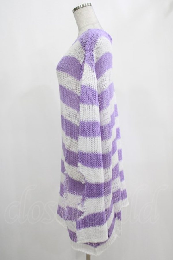 画像2: KILL STAR / Viola Knit Sweater L ホワイト×パープル H-25-03-07-1038-SL-TO-KB-ZH (2)