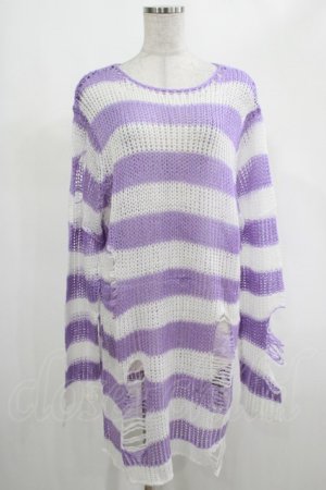 画像: KILL STAR / Viola Knit Sweater M ホワイト×パープル H-25-03-07-1040-SL-TO-KB-ZH