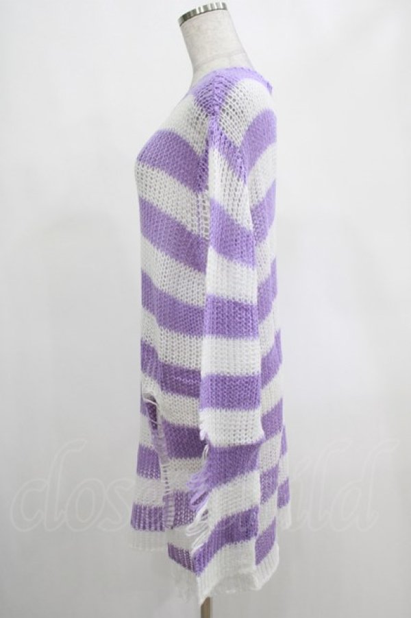 画像2: KILL STAR / Viola Knit Sweater M ホワイト×パープル H-25-03-07-1040-SL-TO-KB-ZH (2)