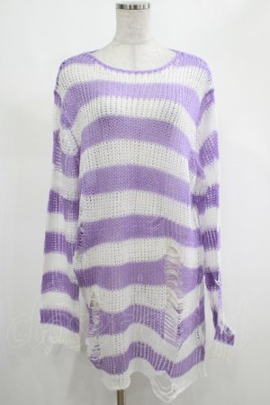 画像: KILL STAR / Viola Knit Sweater M ホワイト×パープル H-25-03-07-1042-SL-TO-KB-ZH