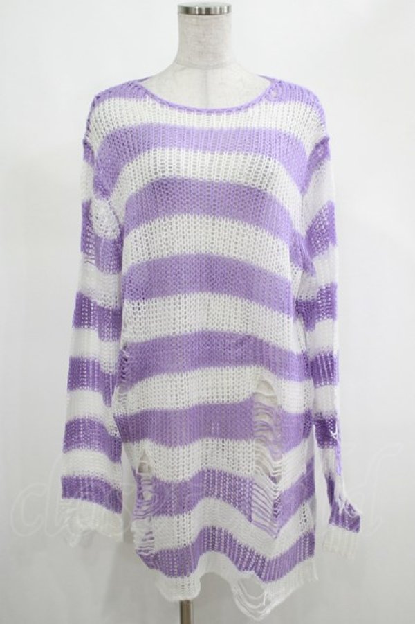 画像1: KILL STAR / Viola Knit Sweater M ホワイト×パープル H-25-03-07-1042-SL-TO-KB-ZH (1)