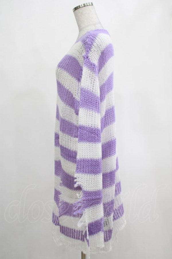画像2: KILL STAR / Viola Knit Sweater M ホワイト×パープル H-25-03-07-1042-SL-TO-KB-ZH (2)