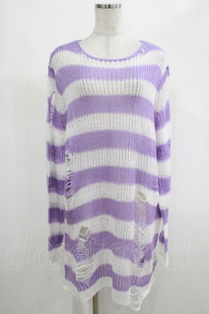 画像: KILL STAR / Viola Knit Sweater M ホワイト×パープル H-25-03-07-1046-SL-TO-KB-ZH