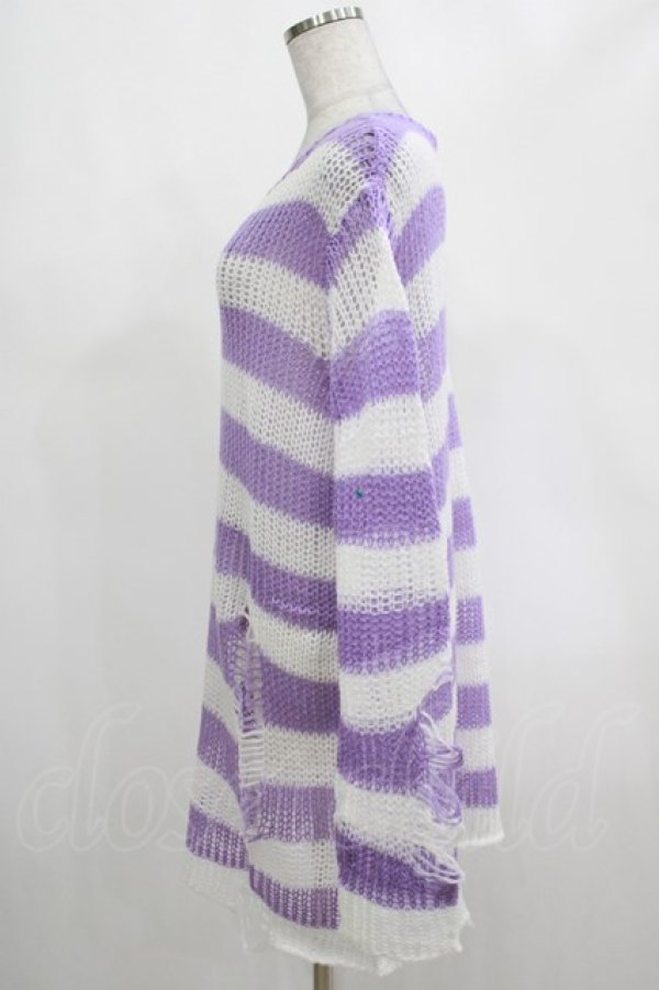 画像2: KILL STAR / Viola Knit Sweater M ホワイト×パープル H-25-03-07-1046-SL-TO-KB-ZH (2)