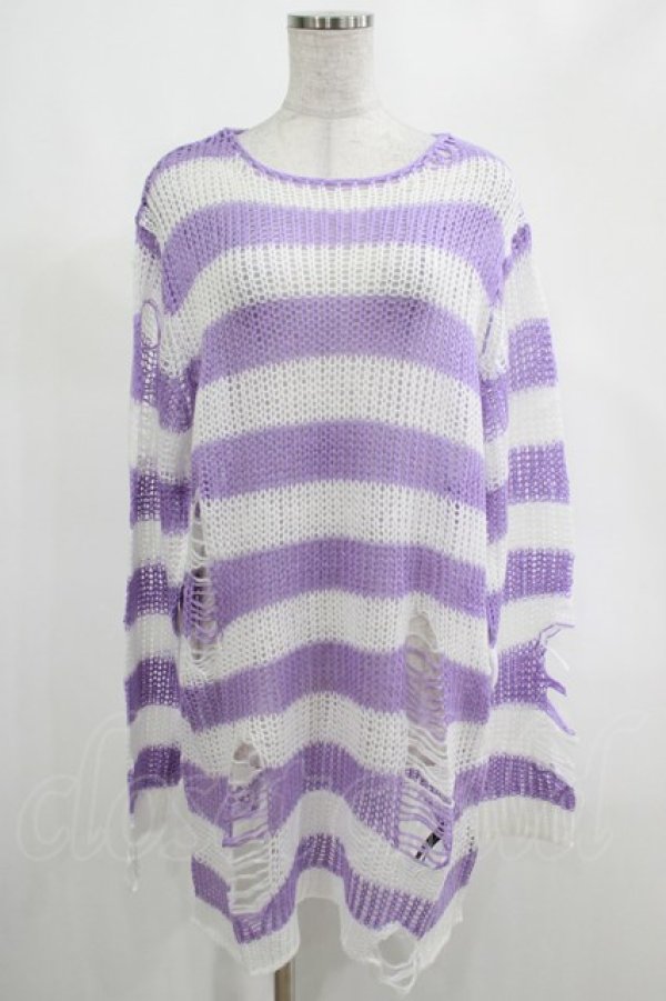 画像1: KILL STAR / Viola Knit Sweater M ホワイト×パープル H-25-03-07-1048-SL-TO-KB-ZI (1)
