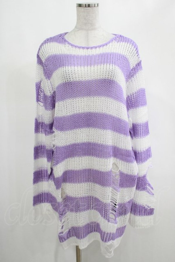 画像1: KILL STAR / Viola Knit Sweater M ホワイト×パープル H-25-03-07-1050-SL-TO-KB-ZH (1)