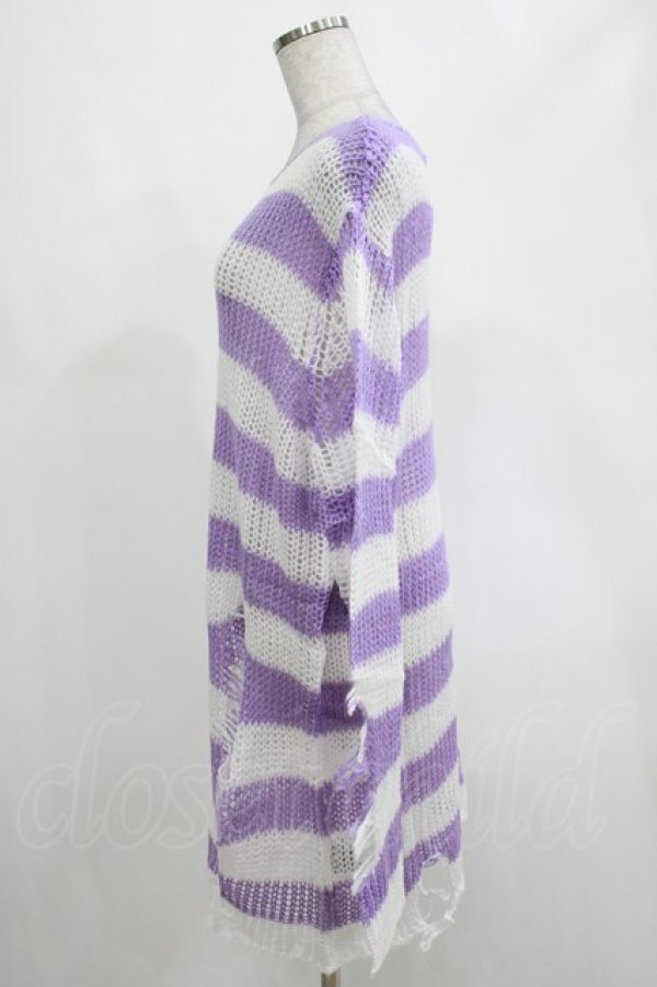 画像2: KILL STAR / Viola Knit Sweater M ホワイト×パープル H-25-03-07-1054-SL-TO-KB-ZH (2)